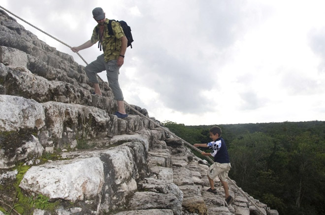 climbing mayan ruins